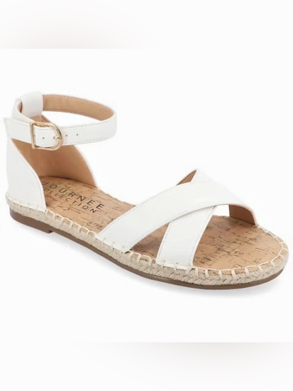 Journee Collection Lyddia White Espadrille Flat Sandals Women’s Size 8.5